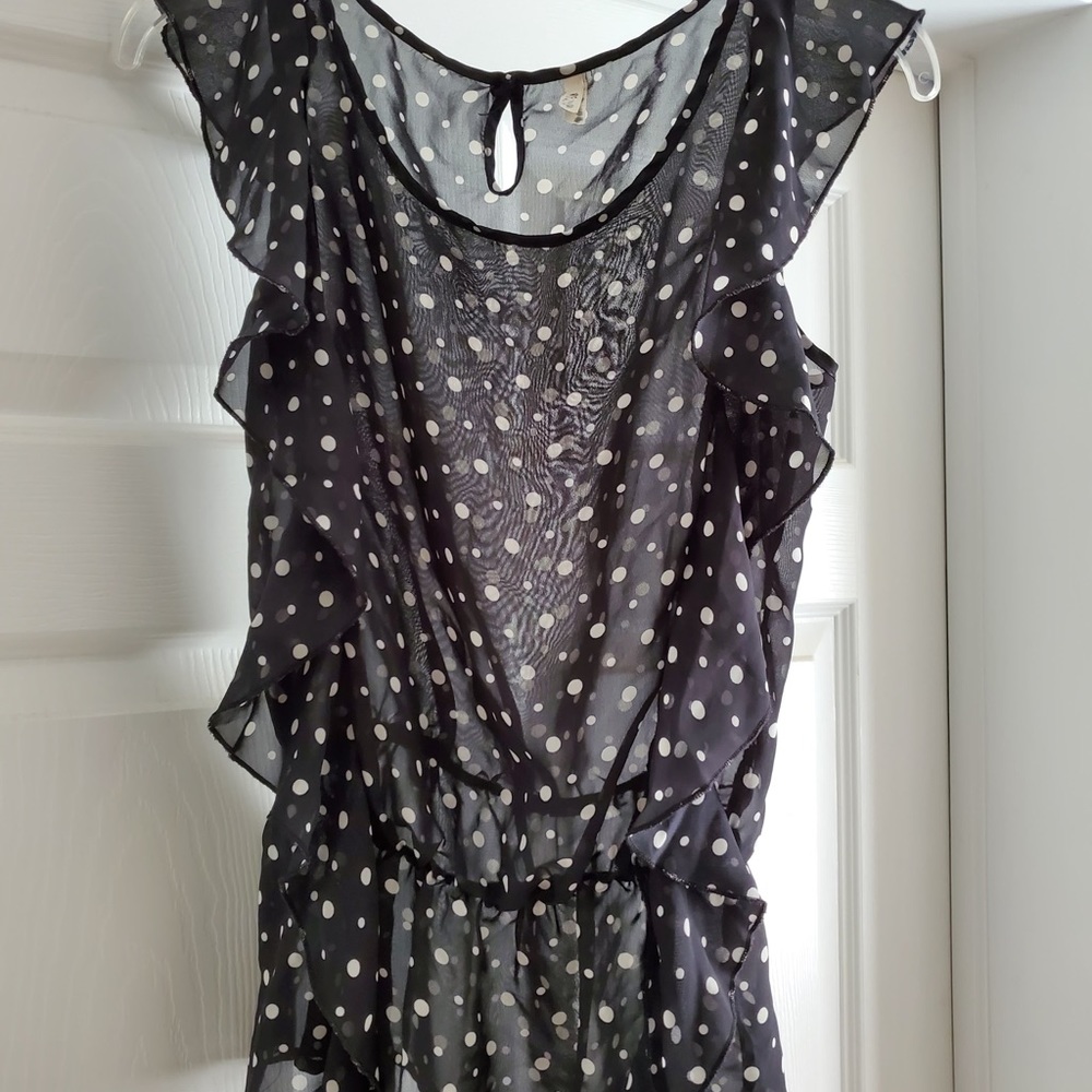 Black and white polka dot flowy blouse